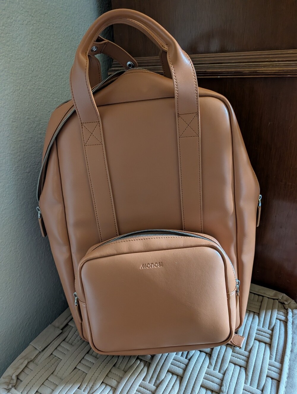 Monos Camel Leather Backpack with Removable Front Pocket